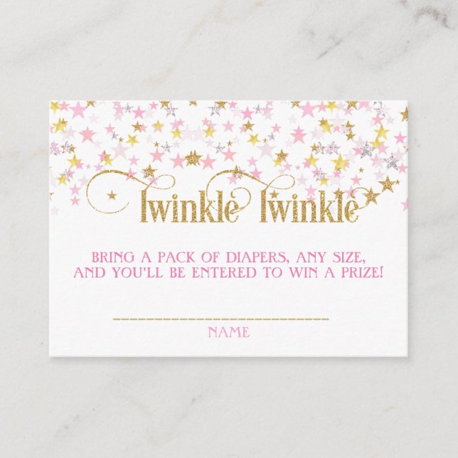 Twinkle Little Star Diaper Raffle Pink Gold Creme Enclosure Card (Front)