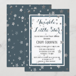 Twinkle Little Star Dusty Blue Boy Baby Shower Invitation