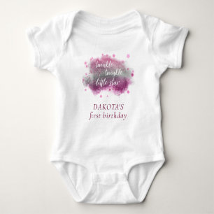 Twinkle Little Star Dusty Mauve Pink Silver Grey Baby Bodysuit