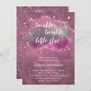 Twinkle Little Star Dusty Mauve Pink Silver Grey Invitation