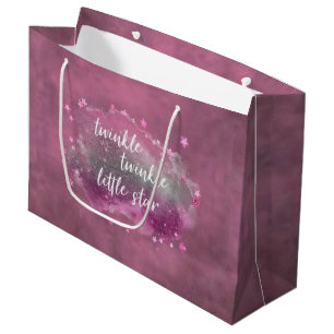 Twinkle Little Star   Dusty Mauve Pink Silver Grey Large Gift Bag