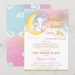 Twinkle Little Star Elephant Baby Shower by Mail Invitation