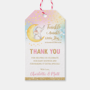 Twinkle Little Star Elephant Pink Thank You Favour Gift Tags