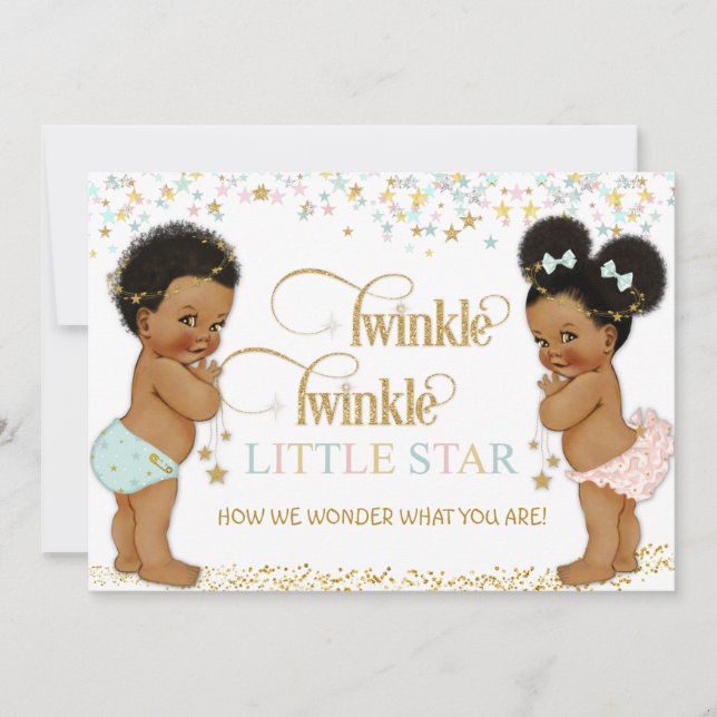 Twinkle Little Star Ethnic Baby Gender Neutral Invitation (Front)