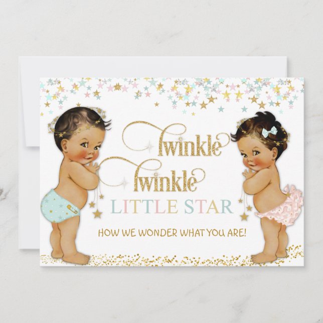 Twinkle Little Star Ethnic Baby Gender Neutral Invitation (Front)
