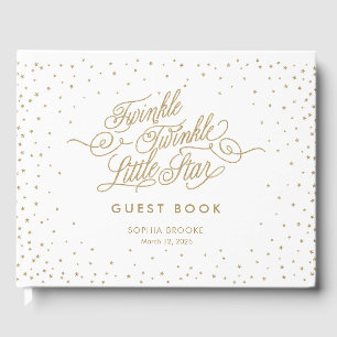 Twinkle Little Star Fancy Gold & White Baby Shower Guest Book