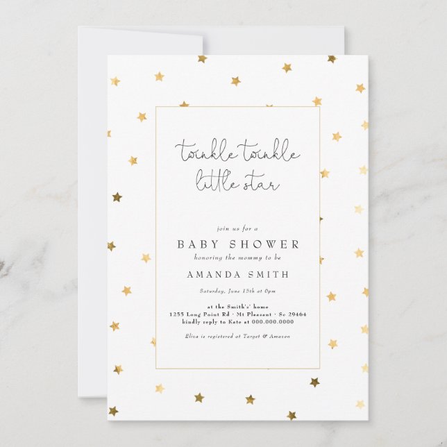 Twinkle Little Star Faux Gold Elegant Baby Shower Invitation (Front)