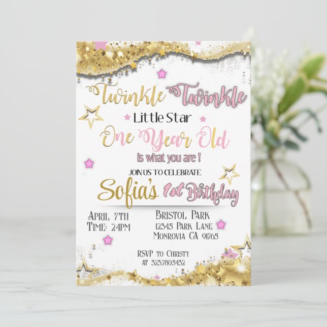 Twinkle Little Star first Birthday invitation  (Standing Front)