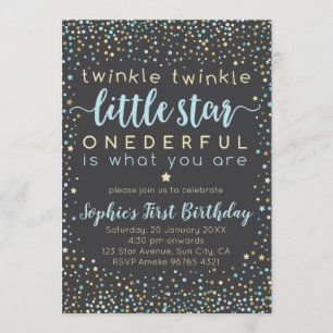 Twinkle Little Star   First Birthday Invitation