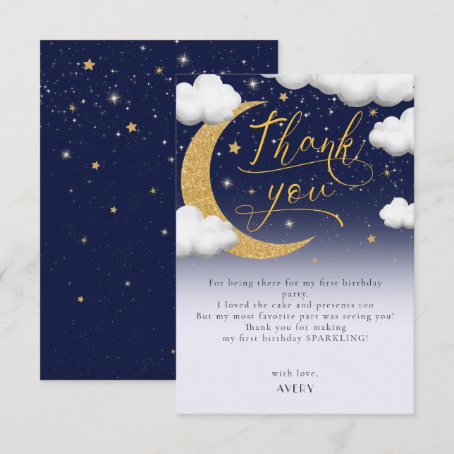 Twinkle Little Star First Birthday Thank You Card (Front/Back)