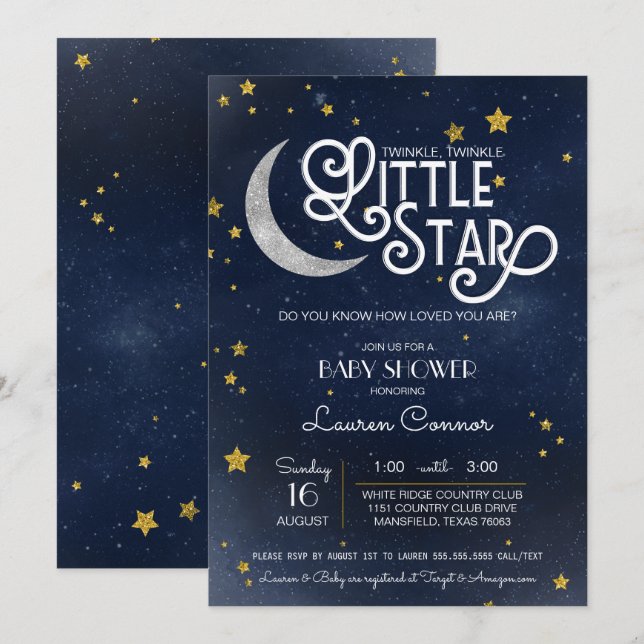 Twinkle Little Star Gender Neutral Baby Shower Invitation (Front/Back)