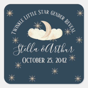 Twinkle Little Star Gender Reveal–Celestial Party Square Sticker