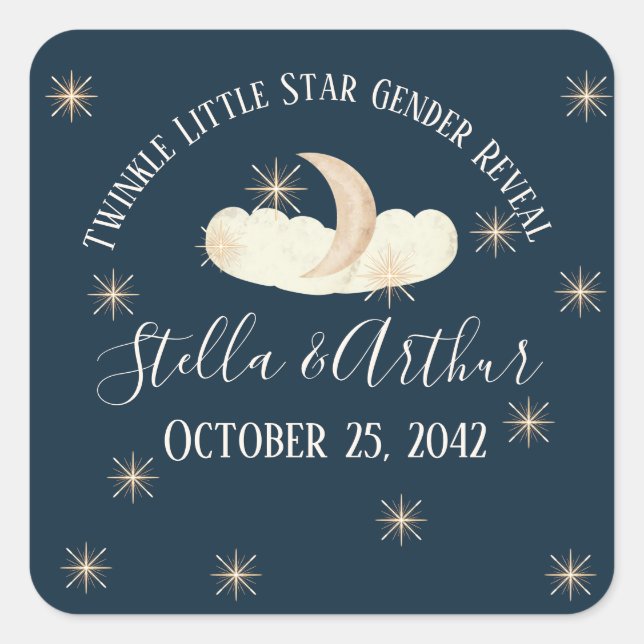 Twinkle Little Star Gender Reveal–Celestial Party Square Sticker (Front)