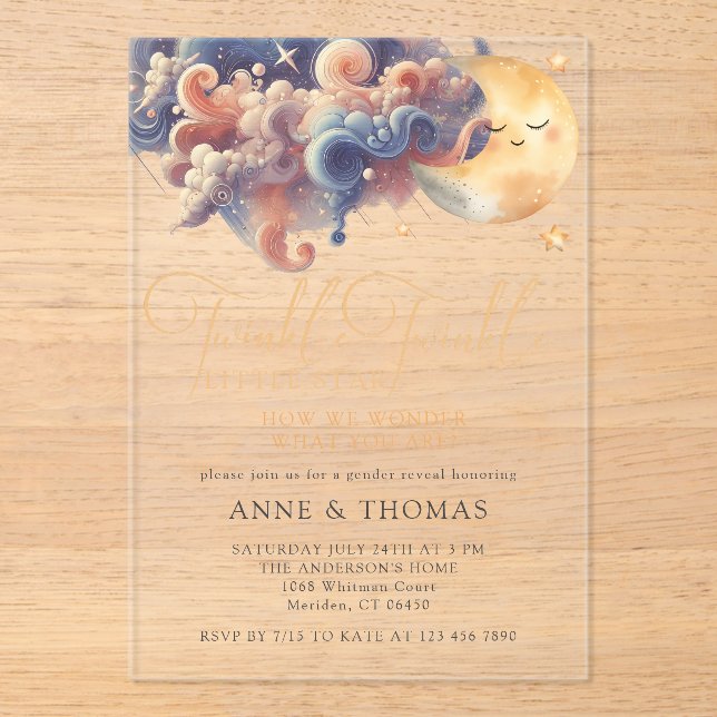 Twinkle Little Star Gender Reveal Custom Party  Acrylic Invitations (Front)