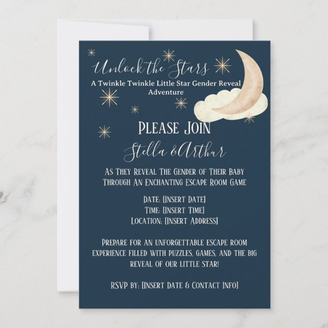 Twinkle Little Star Gender Reveal Escape Room  Invitation (Front)