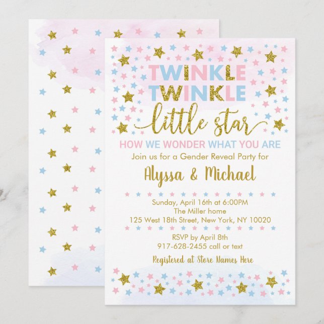 Twinkle Little Star Gender Reveal Invitation (Front/Back)