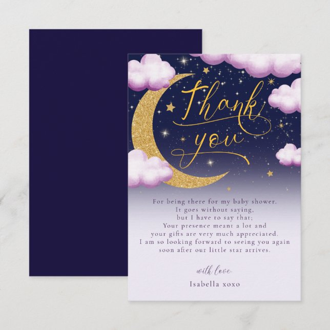 Twinkle Little Star Girl Baby Shower Thank You (Front/Back)