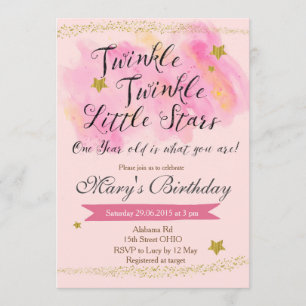Twinkle Little Star Girl Birthday Invitation