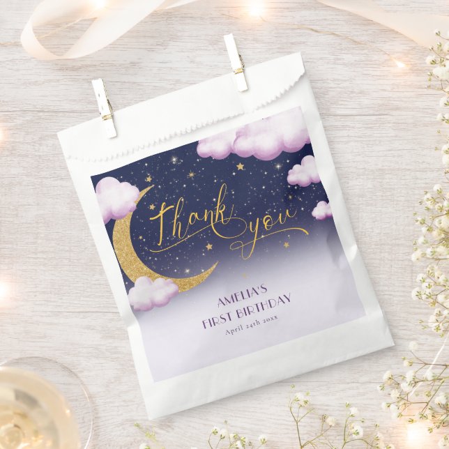 Twinkle Little Star Girl First Birthday Thank You Favour Bag (Clipped)