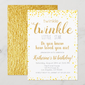Twinkle Little Star Girls Gold Glitter Birthday Invitation