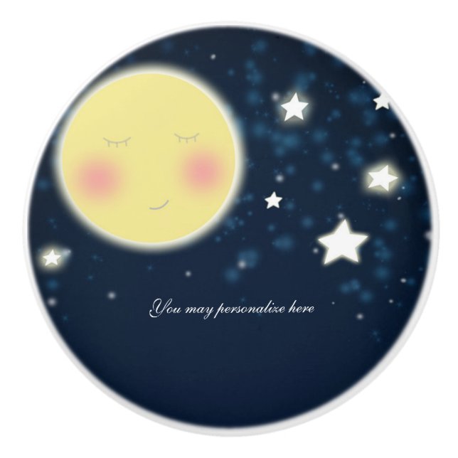 Twinkle Little Star Glowing Happy Moon Celestial Ceramic Knob (Front)