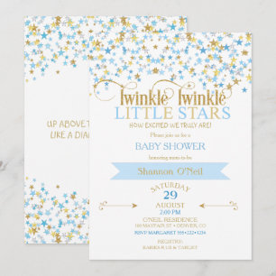 Twinkle Little Star Gold & Baby Blue Boy Twins Invitation