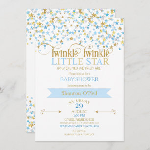 Twinkle Little Star Gold & Baby Blue Invitation
