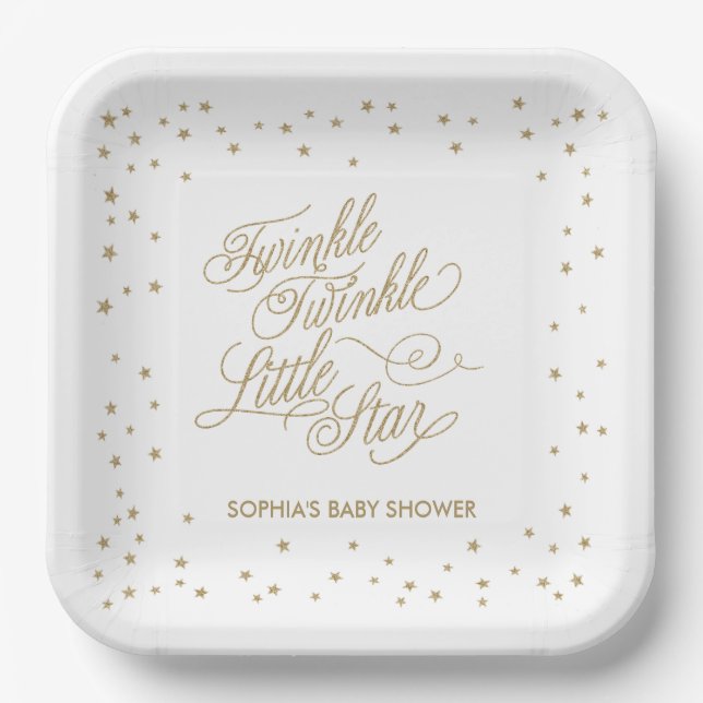 Twinkle Little Star Gold Baby Shower  Paper Plate (Front)