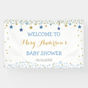 Twinkle Little Star Gold Blue Sparkle Backdrop Banner