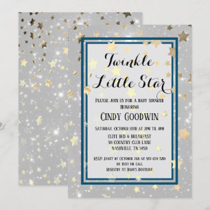 Twinkle Little Star Gold Glitter Baby Shower Invitation