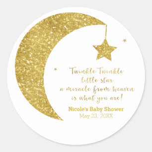 Twinkle little Star Gold Glitter Moon Stars Favour Classic Round Sticker