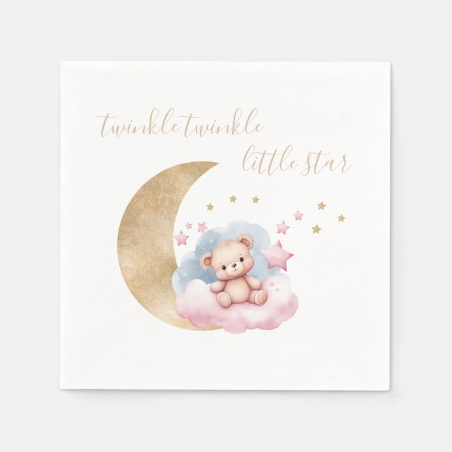 Twinkle Little Star Gold Moon Baby Shower Napkin (Front)