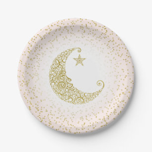 Twinkle Little Star Gold Moon Pink Paper Plate