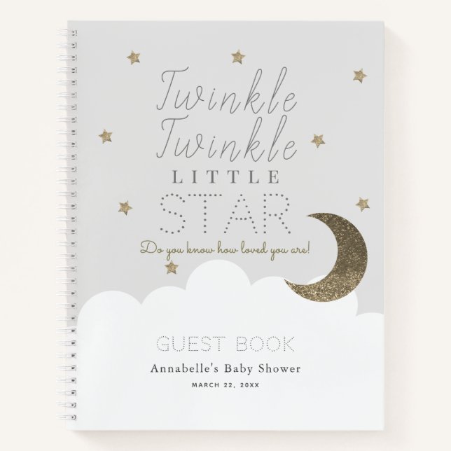 Twinkle Little Star Grey Baby Shower Guest Book (Front)