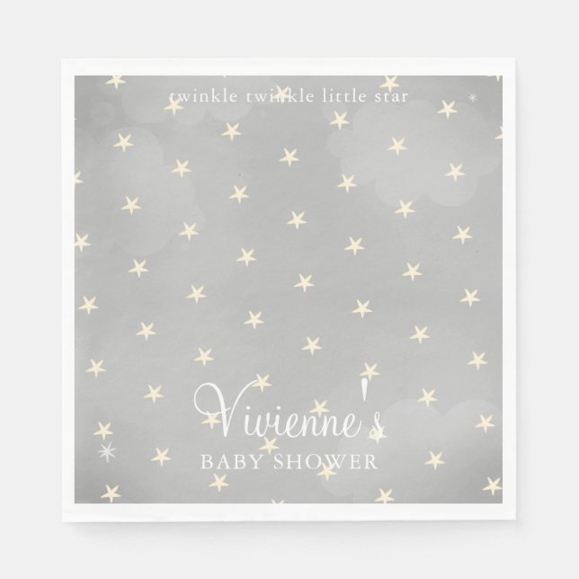 Twinkle Little Star Grey Baby Shower Napkin (Front)