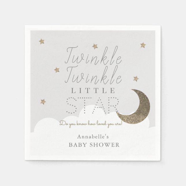 Twinkle Little Star Grey Baby Shower Paper Napkin (Front)