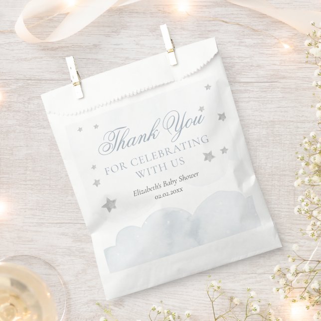 Twinkle Little Star Grey Blue Baby Shower Favour Bag (Clipped)