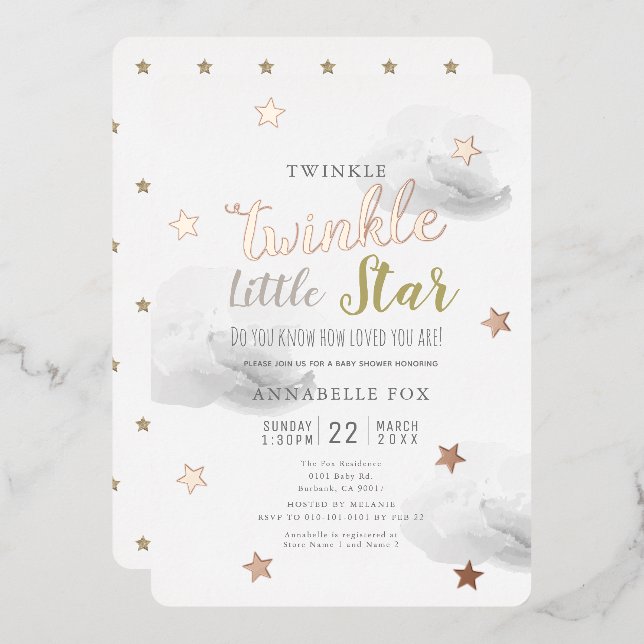 Twinkle Little Star Grey Clouds Baby Shower (Front/Back)
