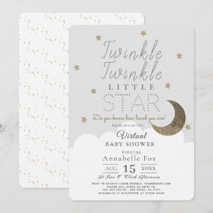 Twinkle Little Star Grey Virtual Baby Shower Invitation