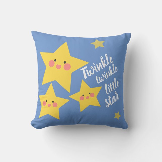 Twinkle Little Star Happy Yellow Stars Throw Pillow (Front)