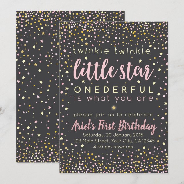 Twinkle Little Star Invitation premier anniversair (Devant / Derrière)