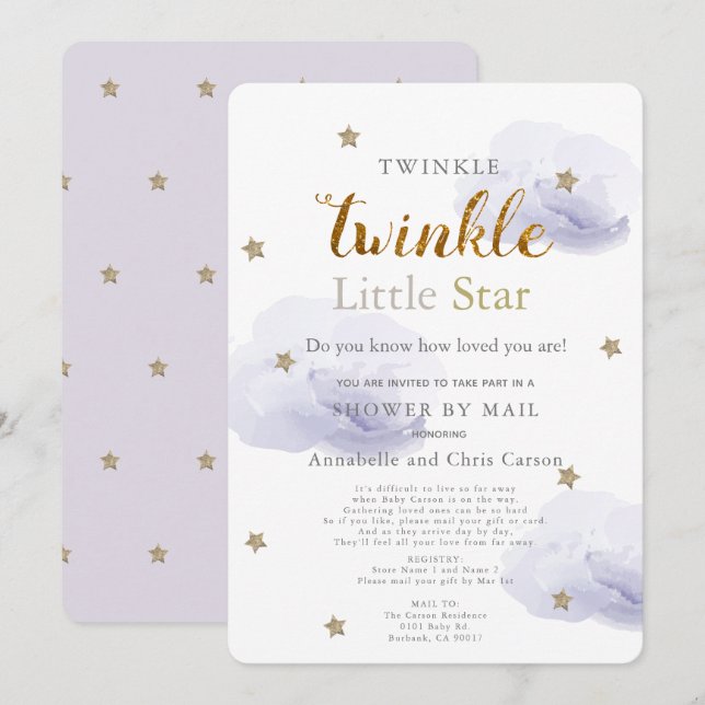 Twinkle Little Star Lavender Baby Shower by Mail Invitation (Front/Back)