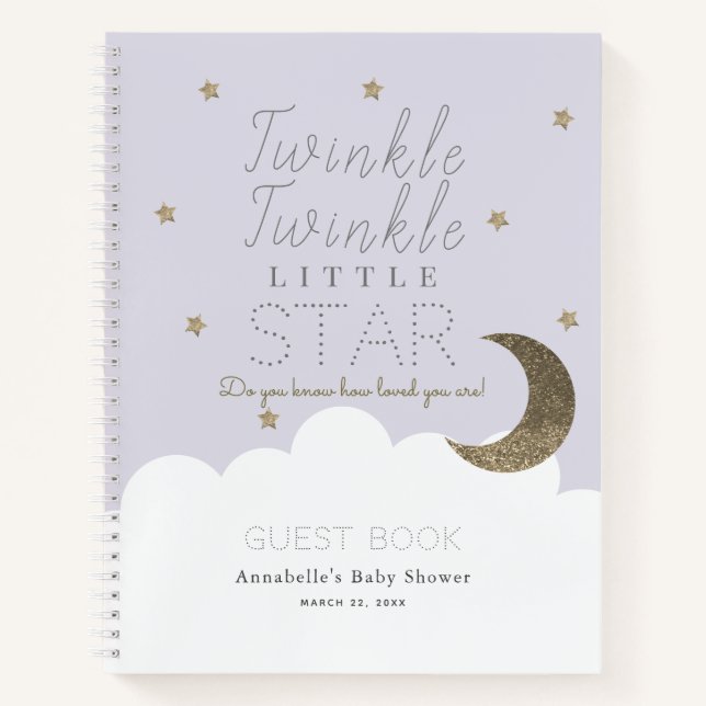 Twinkle Little Star Lavender Baby Shower Guestbook Notebook (Front)