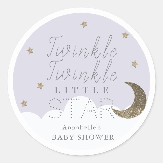 Twinkle Little Star Lilac Baby Shower Classic Round Sticker (Front)