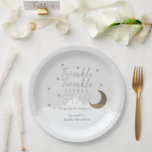 Twinkle Little Star Moon Grey Baby Shower Paper Plate<br><div class="desc">This cute "twinkle twinkle little star" gender-neutral baby shower paper plate features a light grey background with white clouds,  faux gold glitter stars and the crescent moon. Change the background colour and personalize it for your needs. You can find matching products at my store.</div>
