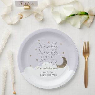 Twinkle Little Star Moon Lilac Baby Shower Paper Plate