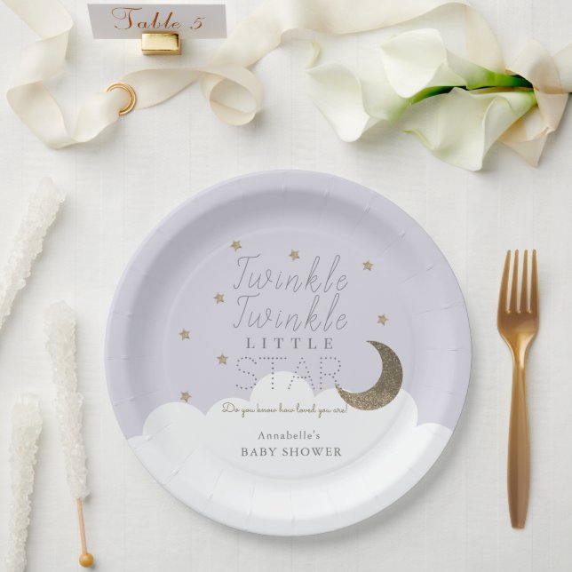 Twinkle Little Star Moon Lilac Baby Shower Paper Plate (Wedding)