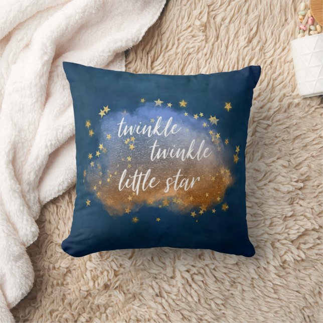 Twinkle Little Star | Navy Blue Copper Gold Dust Throw Pillow (Blanket)