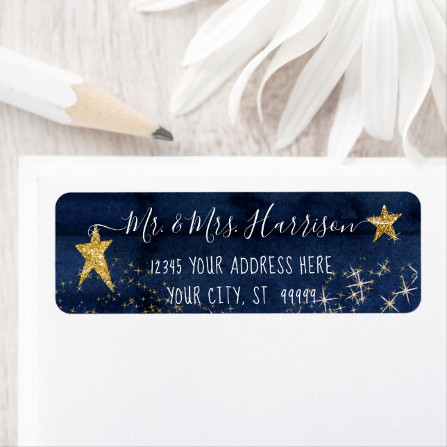 Twinkle Little Star Navy Blue Gold Adresse de reto (En situation)