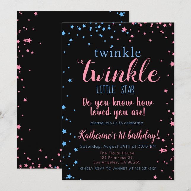 Twinkle Little Star Neutral Girl & Boy Birthday Invitation (Front/Back)